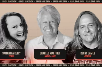 Dubladores de Mario Peach e Bowser na BGS 2023