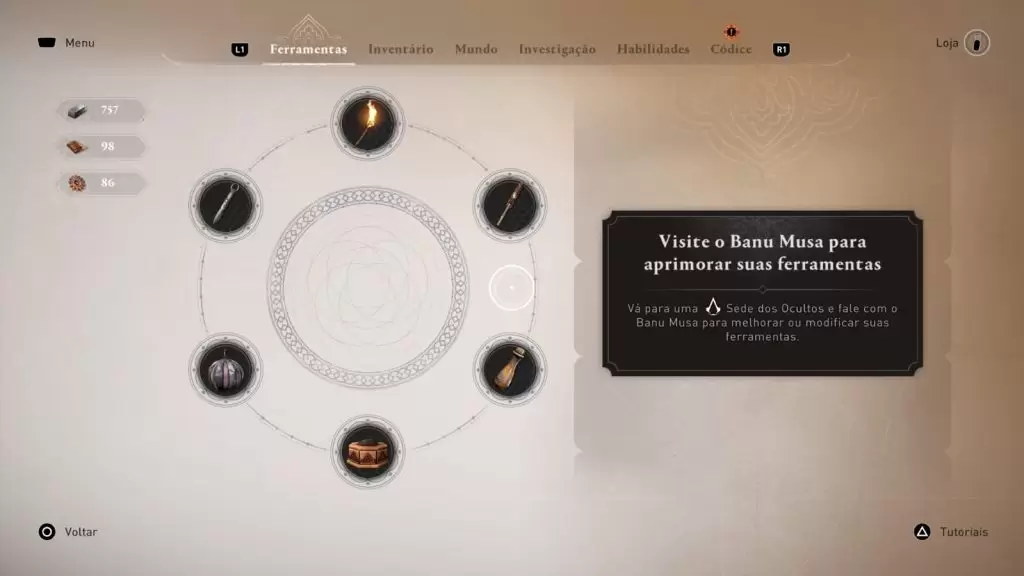 Ferramentas de Assassins Creed Mirage
